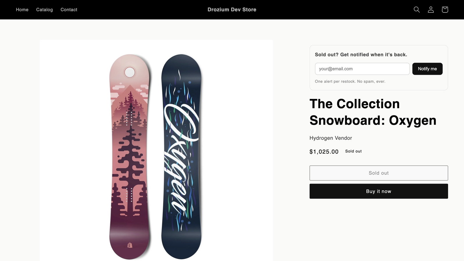 The Notify me widget on a sold-out product page